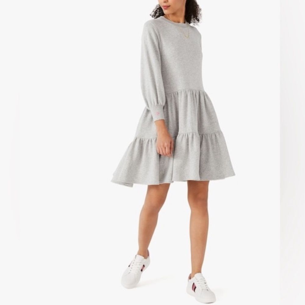 Kate Spade Tiered Sweatshirt Dress Gray New